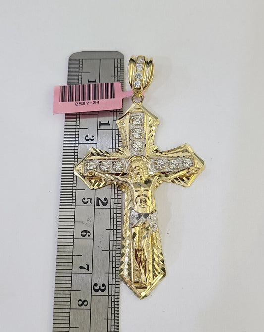 14k Gold Chain Jesus Cross Charm Solid Cuban Curb 5mm 20"-26" Inch SET Necklace