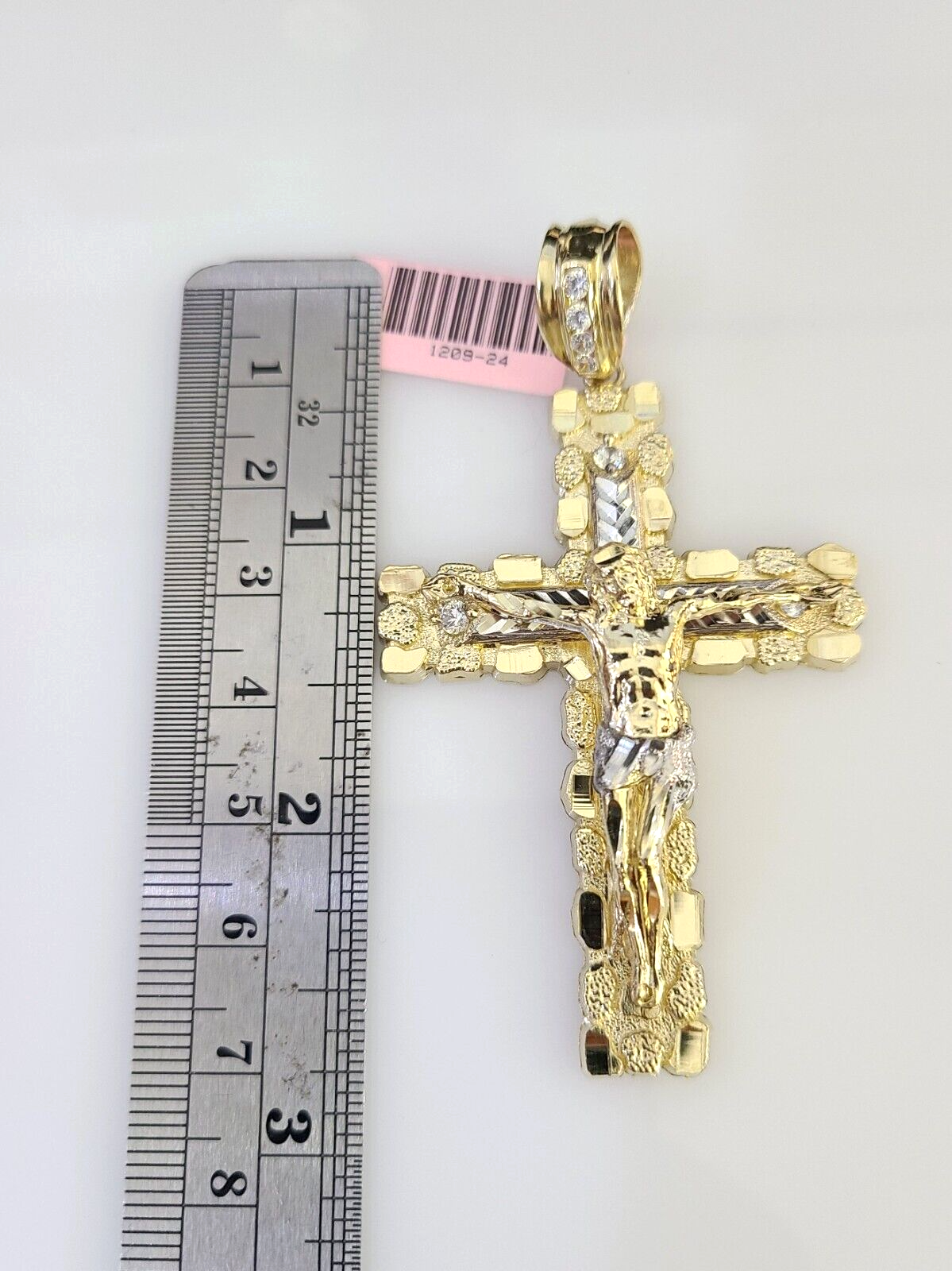 14k Gold Chain Jesus Cross Charm Solid Cuban Curb 10mm 20"-30" SET Necklace