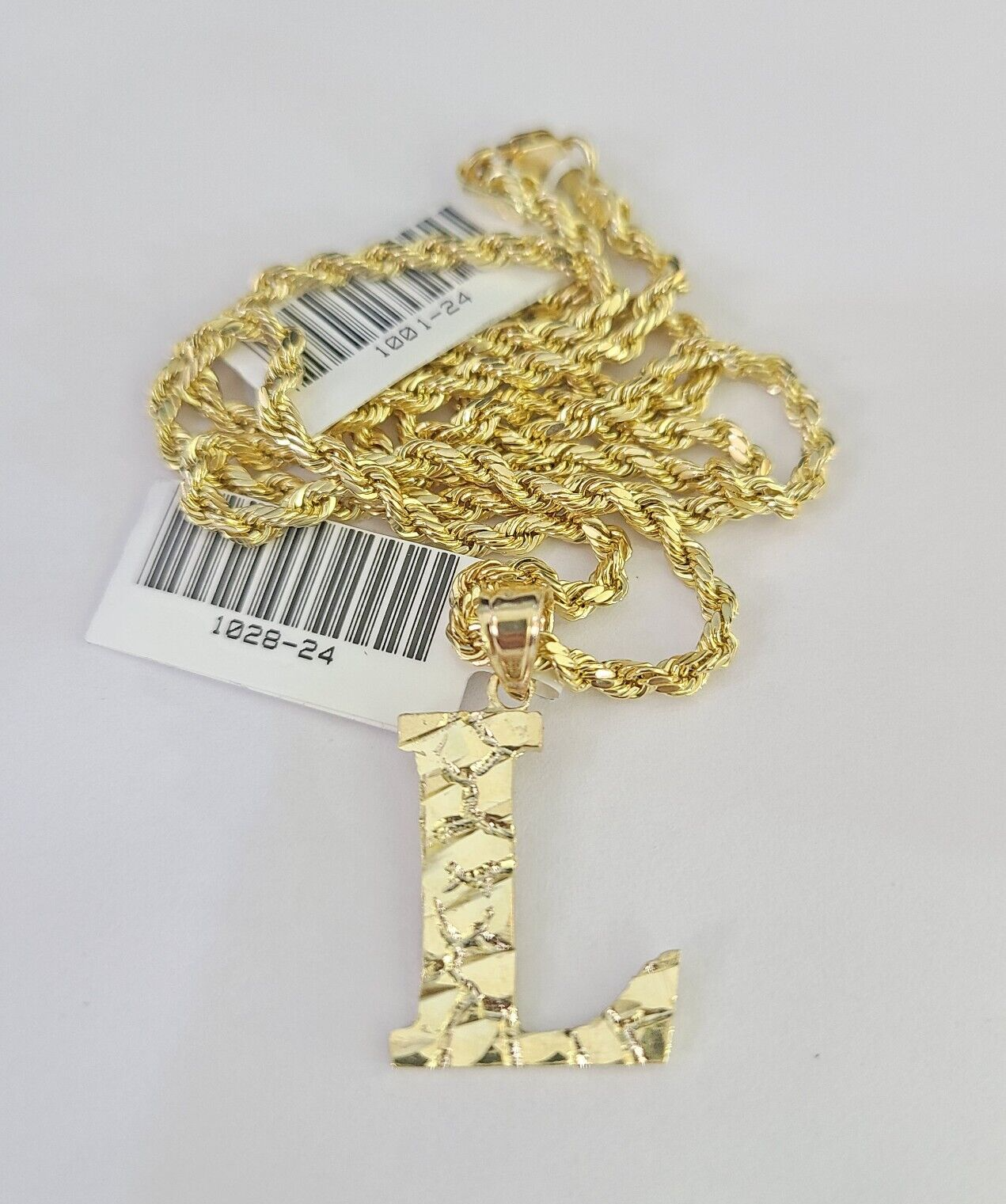 10k Gold Initial L Charm Rope Chain 16"-26" 2.5mm SET Necklace Alphabet Pendant