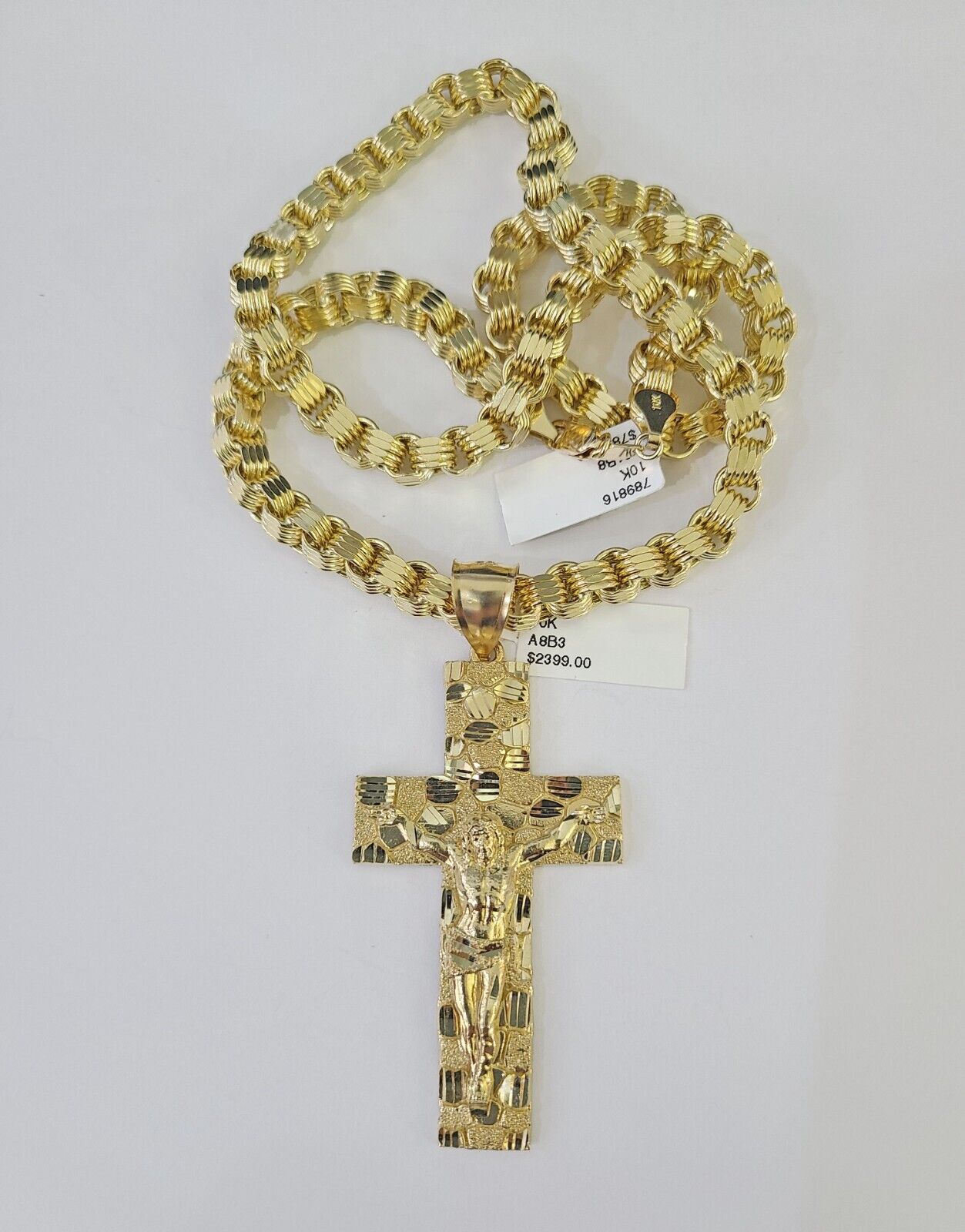 10k Gold Byzantine Necklace Jesus Cross Charm 20-30 inches 6mm SET Chain Pendant