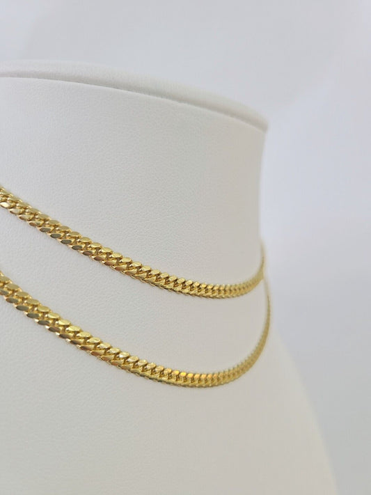 18k Solid Miami Cuban Chain Yellow Gold 3mm 22" Inch Genuine Necklace Real