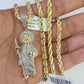 10k Solid Rope Chain Saint Jude Charm Diamond Set 4mm 20"-28" Necklace Gold