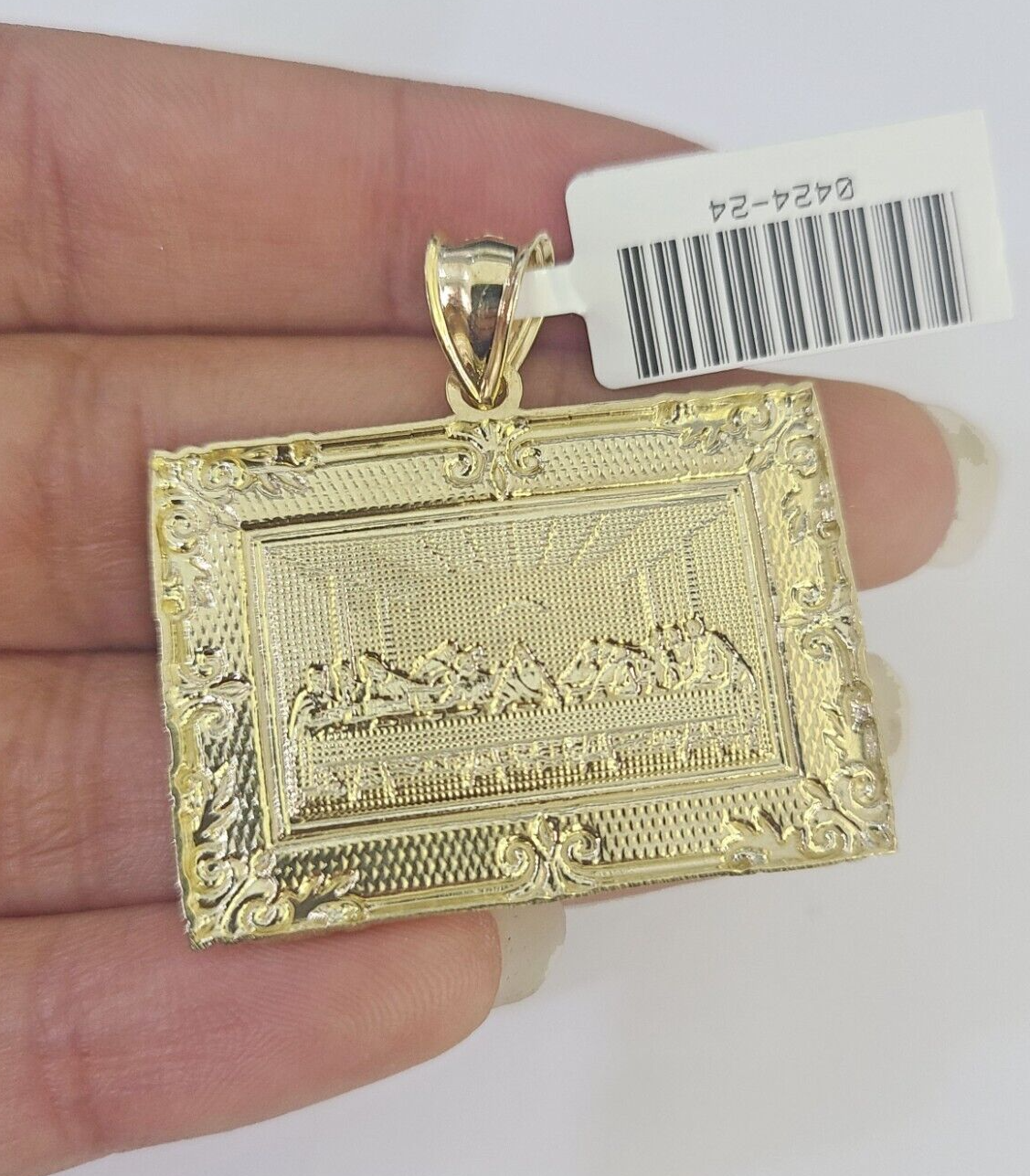 Real 10k Last Supper Pendant Charm Yellow Gold 1.5" Diamond Cut Genuine