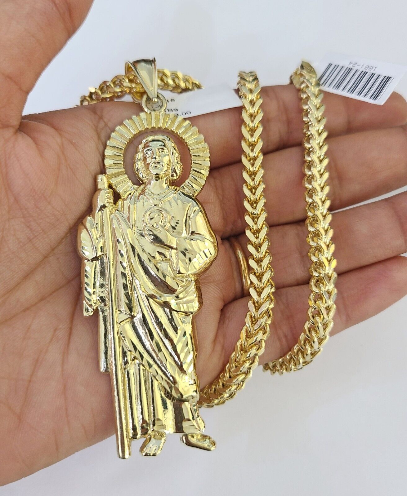 10K Franco Chain Saint Jude Pendant Charm Necklace 20"-26" 5mm Gold SET Yellow