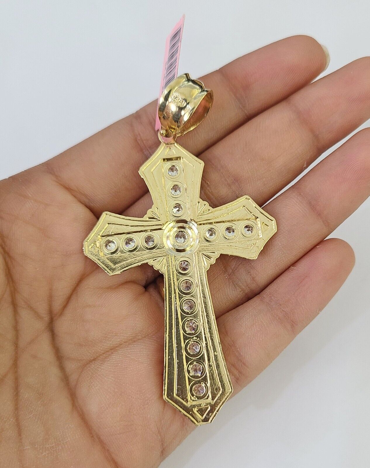 Real 14k Solid Chain Cross Charm Set Miami Cuban Link 6mm Necklace Pendant Gold