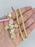 Real 14k Solid Rope Chain Spiral Cross Charm Gold Set 4mm 18"-30" Necklace
