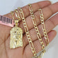 14k Solid Figaro Chain Jesus Head Pendant Gold 4mm 18-28 inch SET Necklace