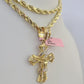 Real 14k Rope Chain Jesus Cross Charm Yellow Gold Set 5mm 20"-30" Necklace