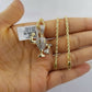 10K Money Bag Yellow Gold Diamond Charm Rope Chain 18" - 26"  2.5mm