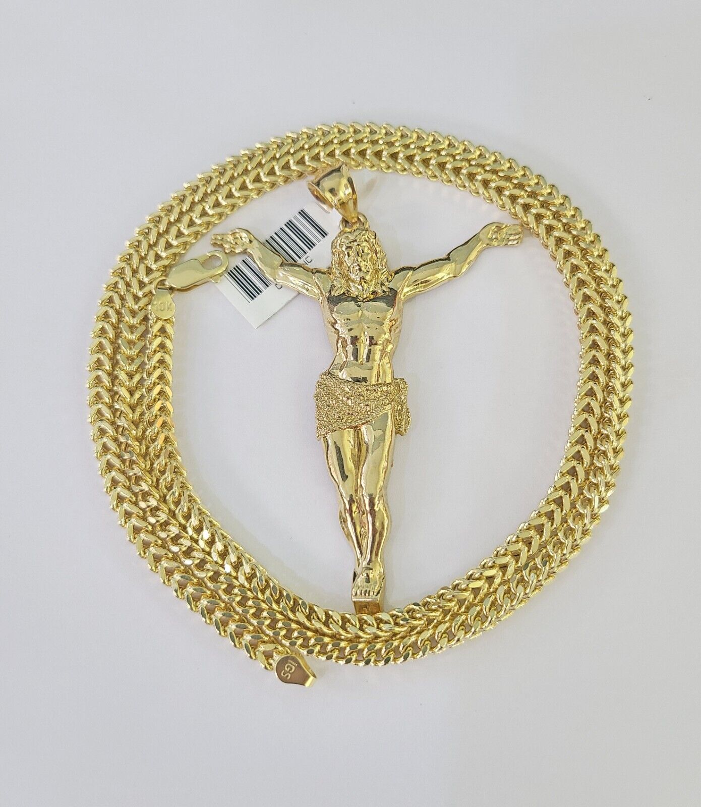 10K Franco Chain Jesus Pendant Charm Necklace 20"-28" 4mm Gold SET Yellow