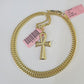 Real 14k Solid Chain Cross Charm Set Miami Cuban Link 3mm Necklace Pendant Gold