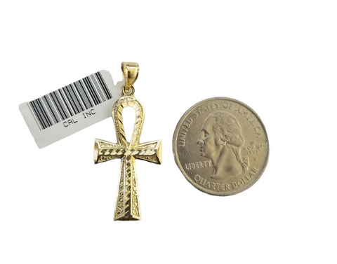 Real 10k Gold Ankh Cross Pendent 2mm Franco Chain 18"-30" Inch