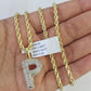 10k 3mm Rope Solid Chain P Diamond Pendant Alphabet 18"-28" Gold Charm Necklace