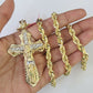 Real 14k Solid Rope Chain Jesus Cross Charm Set 6mm 18"-30" Necklace Gold