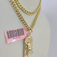 Real 14k Chain Jesus Head Charm Set Miami Cuban Link 4mm Necklace Pendant