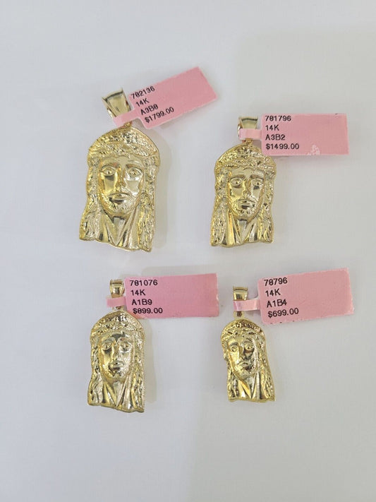 14k Jesus Head Pendant Charm Yellow Gold Men Women 1.75" 1.5" 1.25" 1" Real