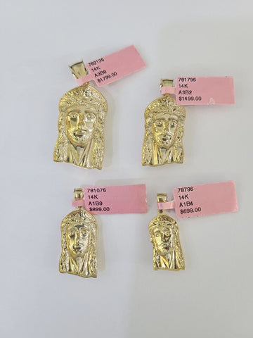 14k Jesus Head Pendant Charm Yellow Gold Men Women 1.75" 1.5" 1.25" 1" Real