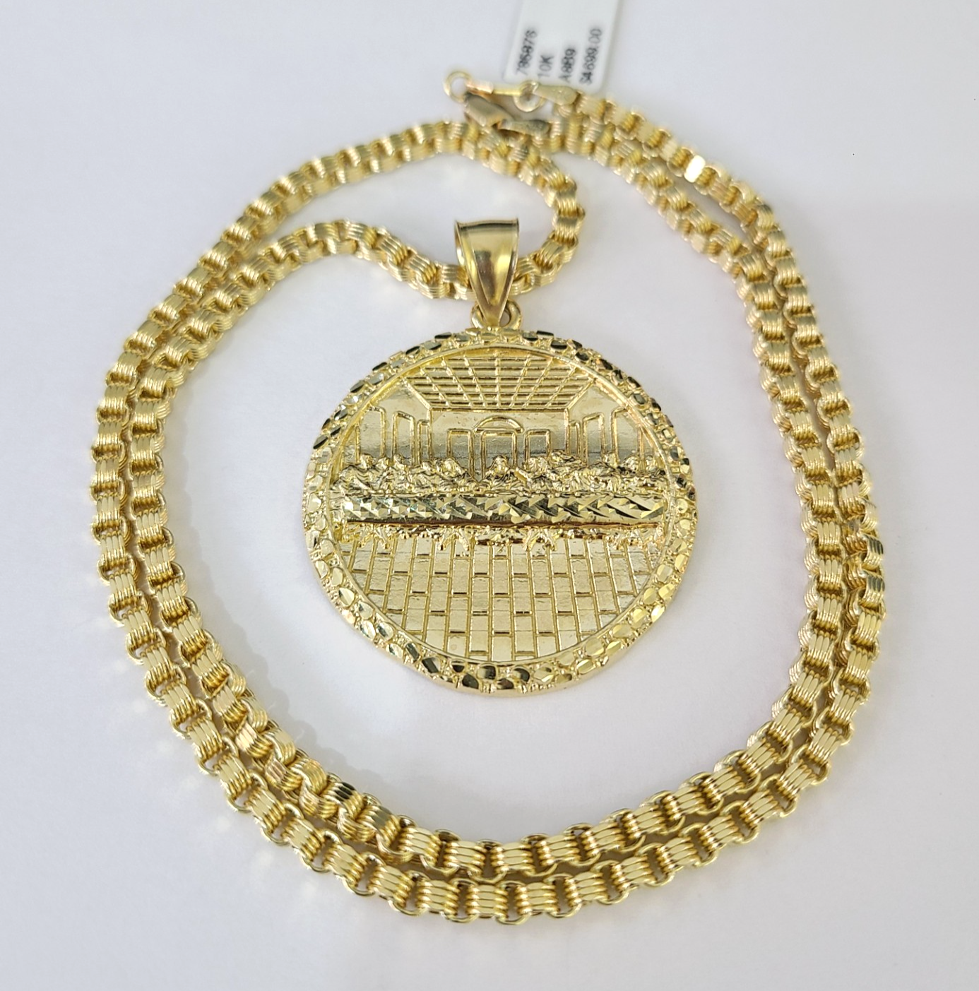Real 10k Gold Byzantine Necklace Last Supper Nugget 20"-30" 3mm Pendant SET