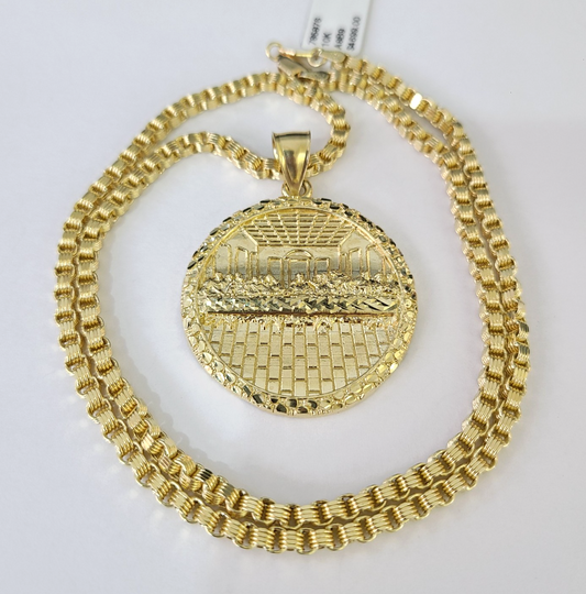 Real 10k Gold Byzantine Necklace Last Supper Nugget 20"-30" 3mm Pendant SET