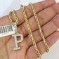 10k Rope Chain P Diamond Initial Charm Necklace Pendant Set 2mm 18"-24" Gold