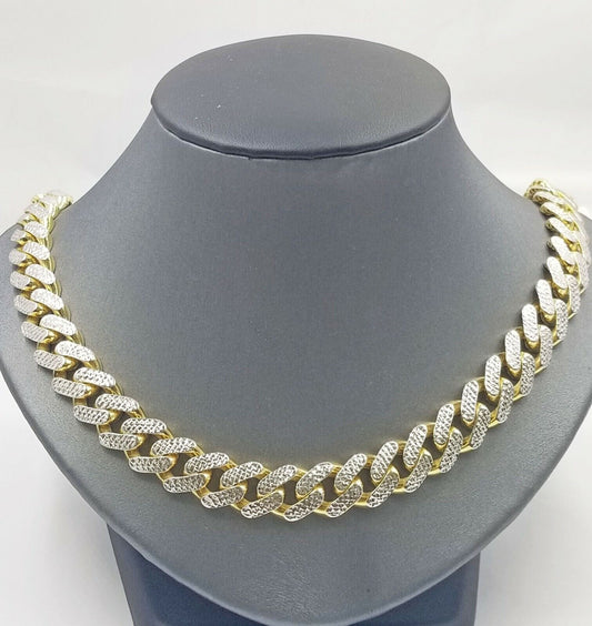 Real 10k Yellow Gold Monaco chain Neckalce 24" 14mm Royal Cuban Link Diamond Cut
