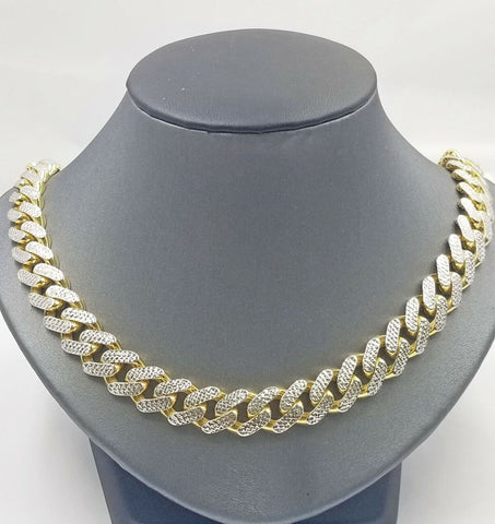 Real 10k Yellow Gold Monaco chain Neckalce 24" 14mm Royal Cuban Link Diamond Cut