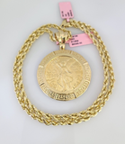 Real 14k Solid Rope Chain 50 Pesos Charm Gold Set 4mm 18"-30" Necklace Pendant
