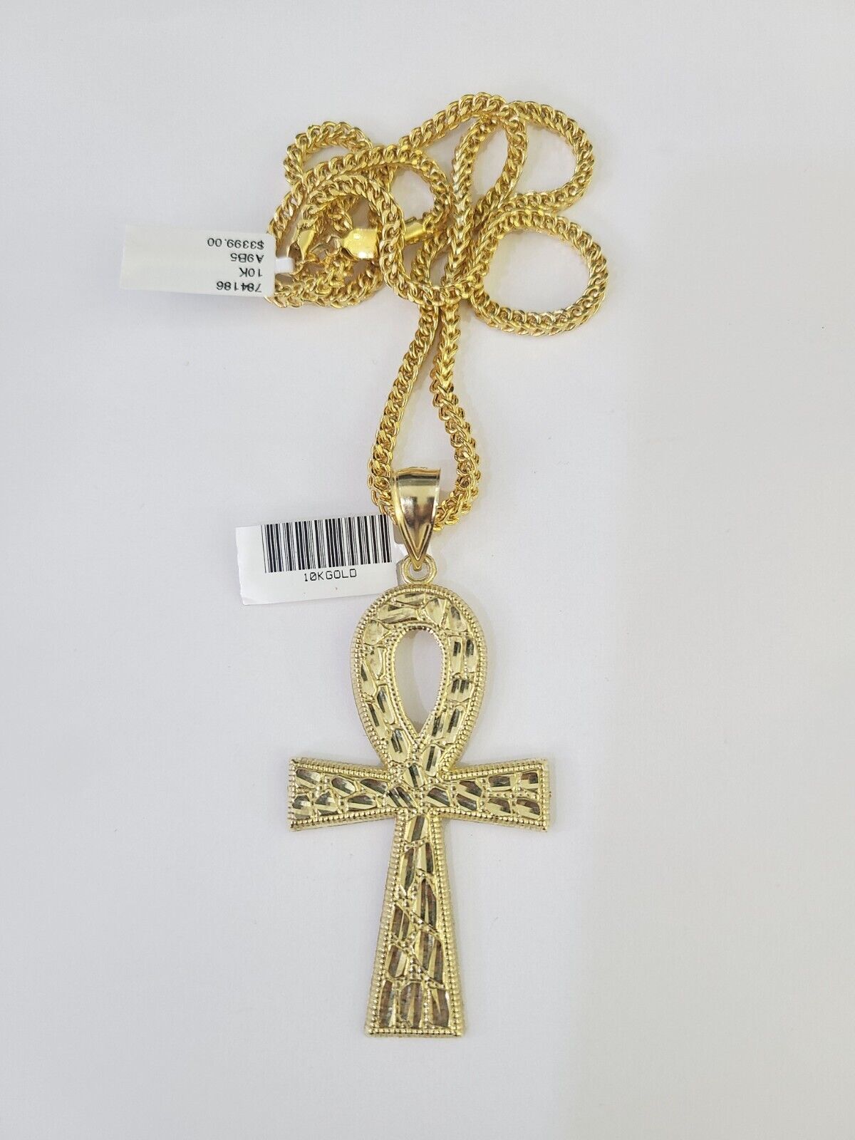 10K Franco Chain Ankh Cross Pendant Charm Necklace 20"-26" 3mm Gold