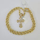 Real 10k Rope Chain Jesus Cross Charm Necklace Pendant Set 5mm 20"-30" Inch Gold