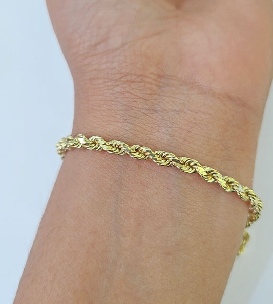 Real 14k Rope Bracelet Solid Yellow Gold 4mm 8.5 Inch Men women Diamond Cut