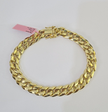 Real 14K Miami Cuban Bracelet Yellow Gold Box Clasp 7.5" Inch 10mm Link Hollow