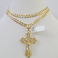 10k Solid Gold Cuban Curb Chain Jesus Cross Pendant 6mm 20"-30" SET Necklace