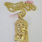 Real 14k Solid Chain Jesus Head Charm Set Miami Cuban 6mm Necklace Pendant Gold