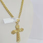 10K Gold Miami Cuban Chain Jesus Cross Charm Length 18"-26" 4mm REAL Yellow