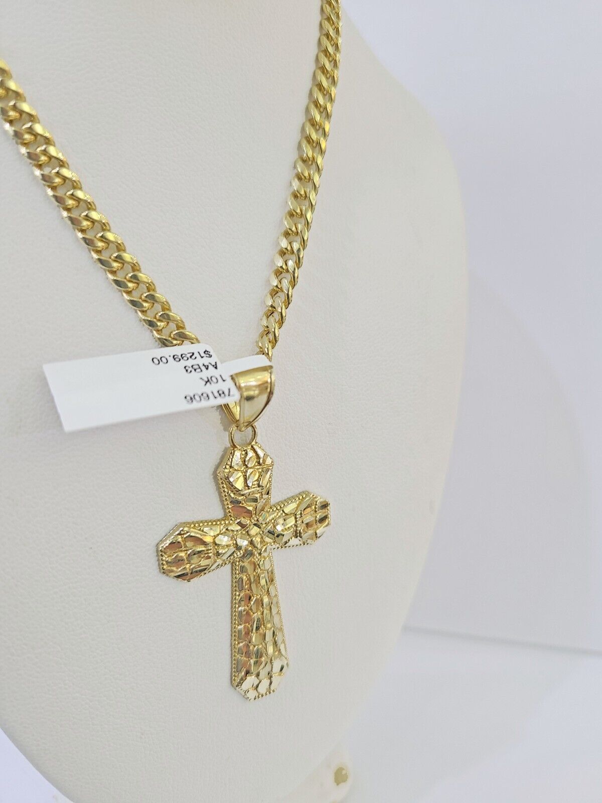 10K Gold Miami Cuban Chain Jesus Cross Charm Length 18"-26" 4mm REAL Yellow