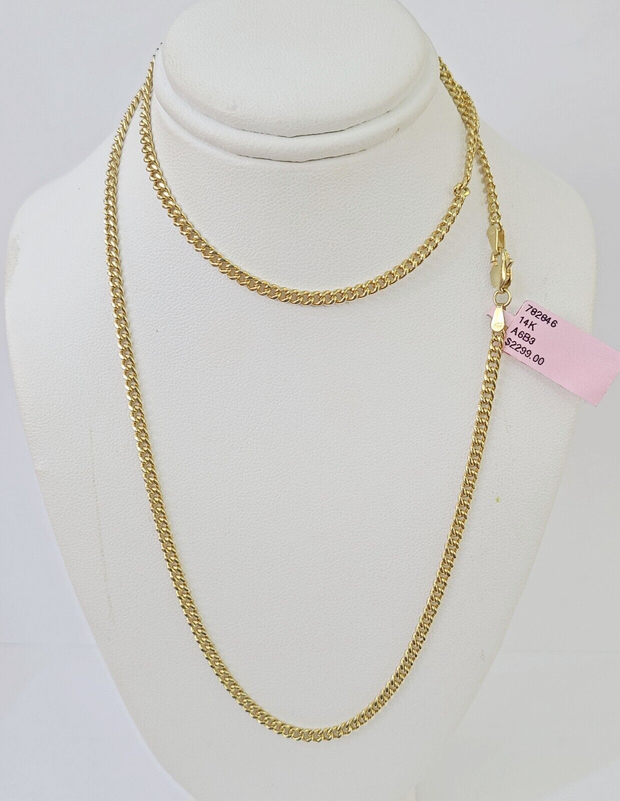 14k Yellow Gold Miami Cuban Link Chain Necklace 3mm 18-26 Inches Real