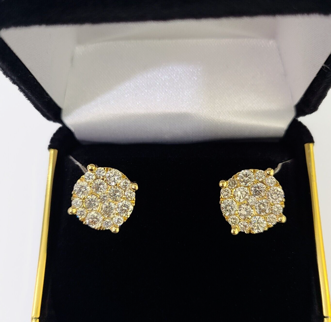 10k Yellow gold Flower Earrings Real Diamond screw-back Women Men studs