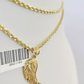 10k Solid Rope Chain 2mm Angel Wings Pendant Charm Necklace SET 16"-22" Ladies