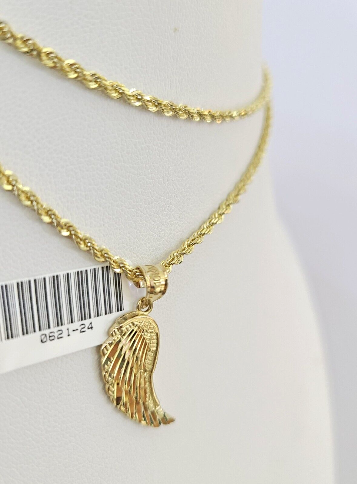 10k Solid Rope Chain 2mm Angel Wings Pendant Charm Necklace SET 16"-22" Ladies