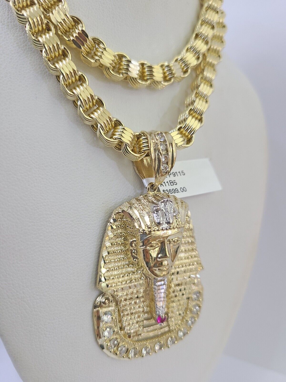 10k Gold Byzantine Necklace Pharaoh Charm 20-30 inch 6mm SET Chain Pendant
