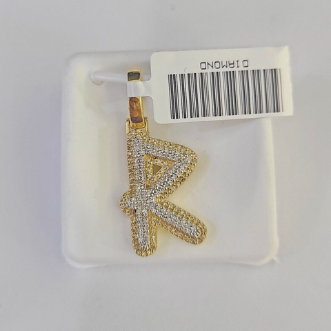 10k Yellow Gold Diamond R Charm Pendant Initial Alphabet Letter Real Genuine