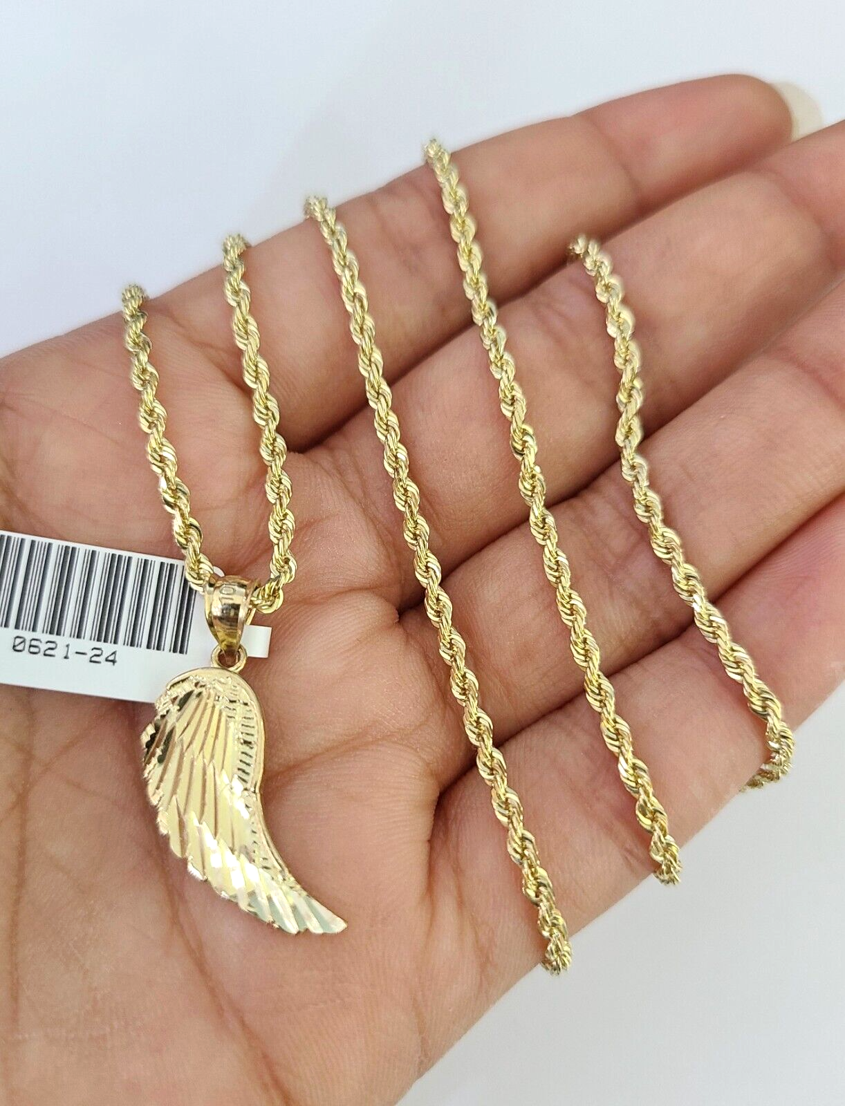 10k Solid Rope Chain 2mm Angel Wings Pendant Charm Necklace SET 16"-22" Ladies