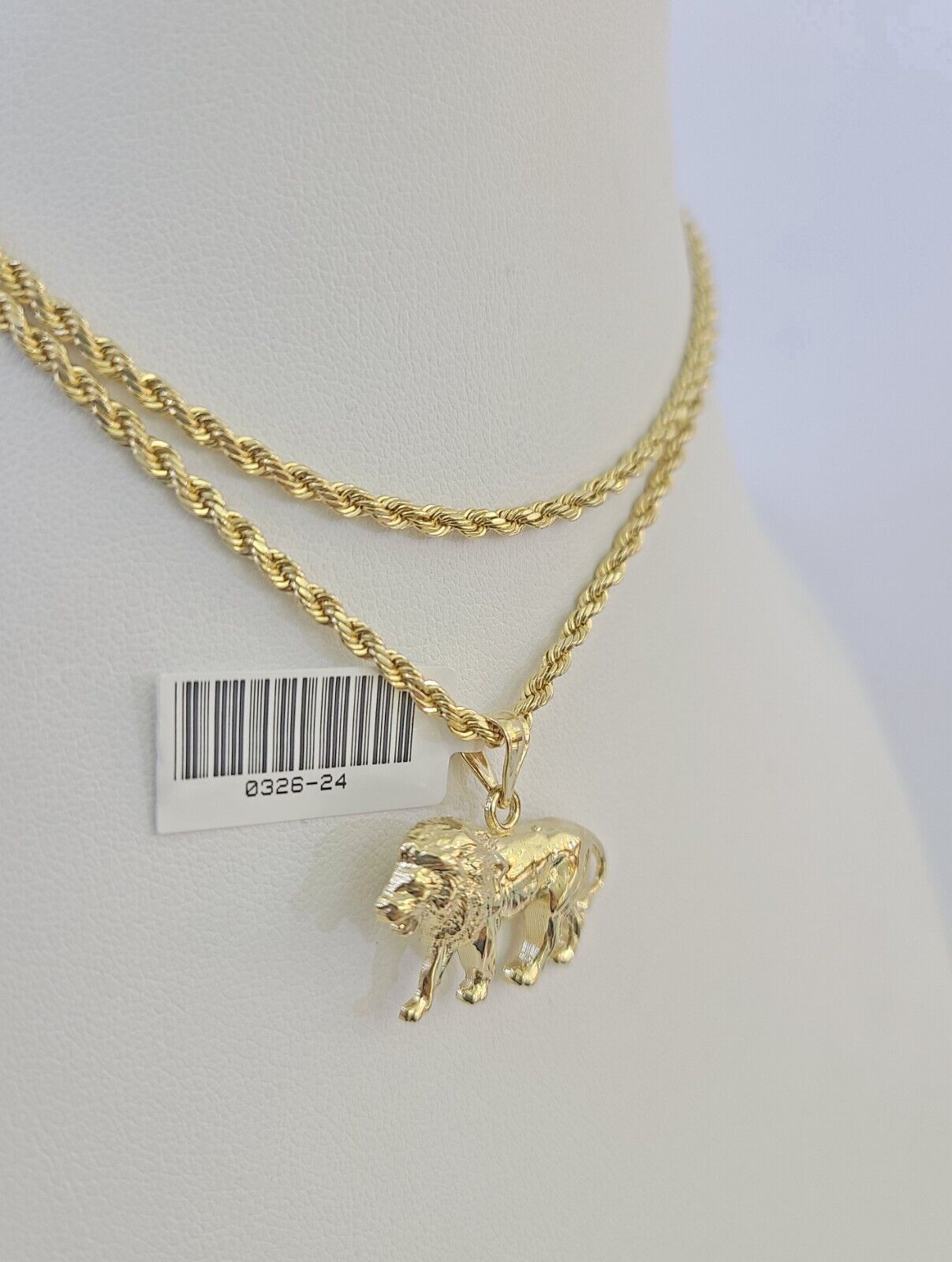 10k 2.5mm Rope Chain Lion Pendant 18"-30" Yellow Gold Set Charm Necklace