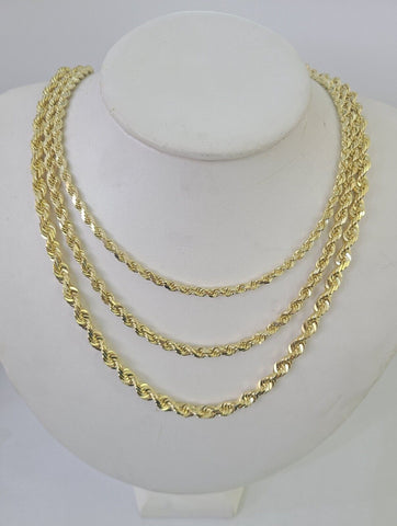 10k Solid Rope Chain Yellow Gold Necklace 4mm 5mm 6mm 20-30Inches Real Men Women
