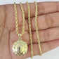 10k Rope Chain Jesus Virgin Mary Pendant Two Side 18"-30" Set Charm Necklace