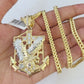 10K Franco Chain Eagle Anchor Pendant Charm Necklace 20"-28" 4mm Yellow Gold SET