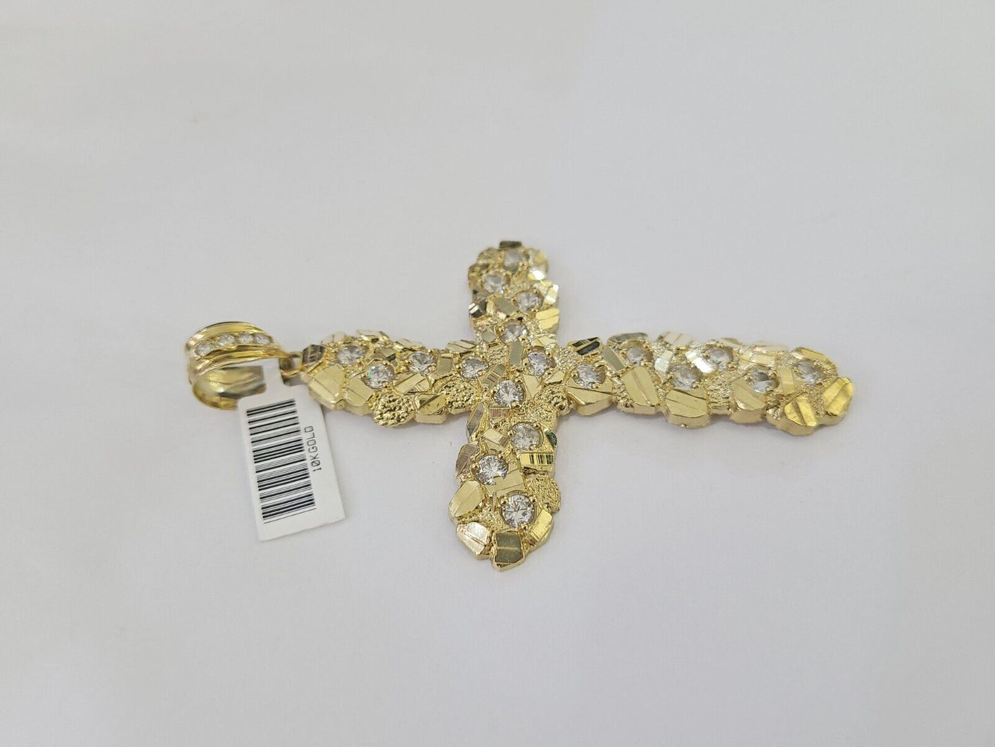 10K Jesus Cross Charm Pendant Nugget Religious Yellow Gold Real 10kt