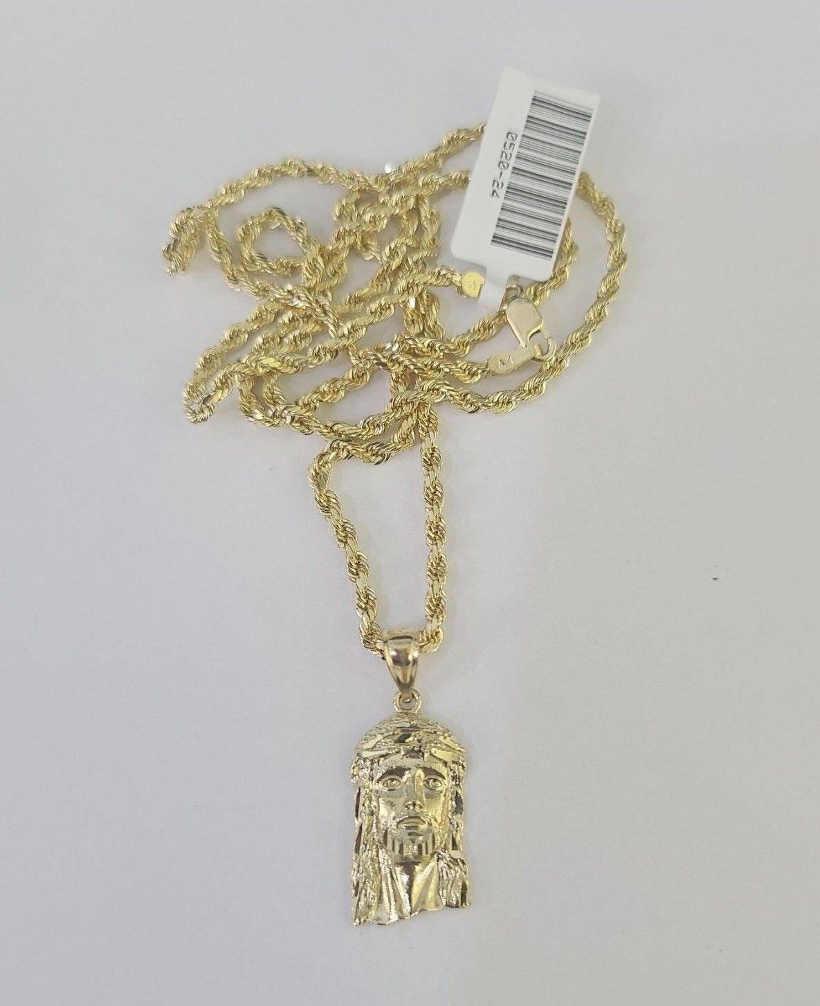 10k 2.5mm Rope Chain Jesus Head Pendant 18"-30" Yellow Gold Set Charm Necklace