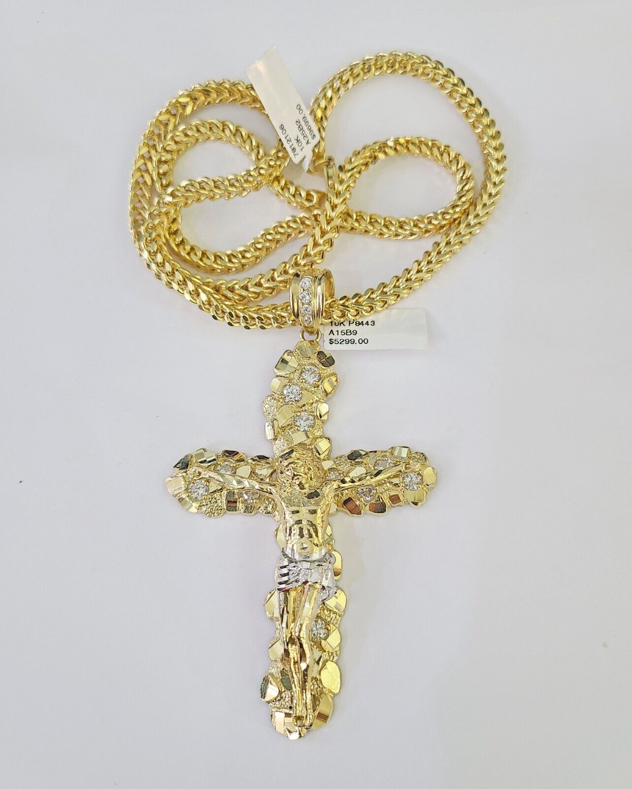 10K Franco Chain Jesus Cross Pendant Charm Necklace 20"-26" 5mm Gold Yellow SET