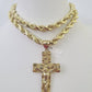 Real 10k Rope Chain Jesus Cross Charm Set 8mm 20"-30" Inch Necklace Yellow Gold